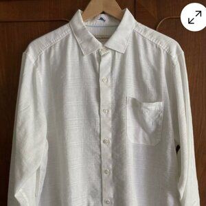 Tommy Bahama Shirt Men White Linen Blend Long Sleeve Beach Vacation